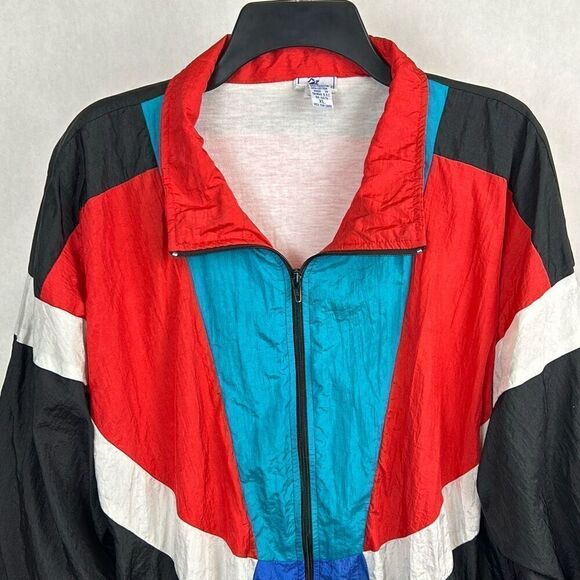 Vtg Sprint Windbreaker Jacket Sz M Black Red White Blue 80s 90s Track Colorblock - Picture 2 of 10